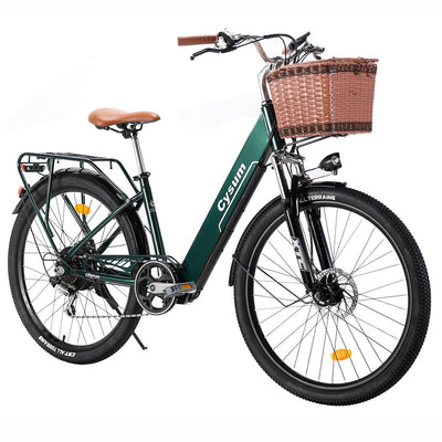cysum Cityrun E-Bike für Damen, 26 Zoll (66 cm), E-Bike, E-Bike, E-Bike, Stadt-E-Bike für Erwachsene, Motor 250 W, 25 km/h, Lithium-Akku 36 V, 360 WH, Reichweite 80 km (grün001)