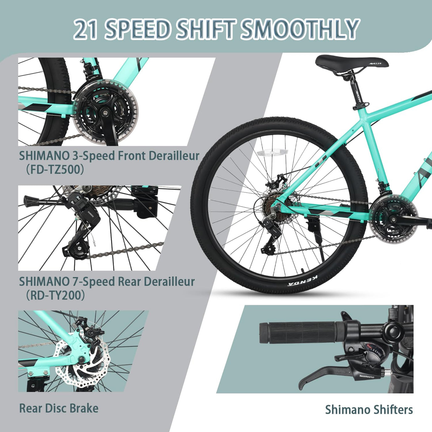 AVASTA AV300 26 Zoll Mountainbike MTB Pendlerrad Leichter Aluminiumrahmen 21 Gang Schaltung Vorderradfederung Scheibenbremsen vorne und hinten,Grün
