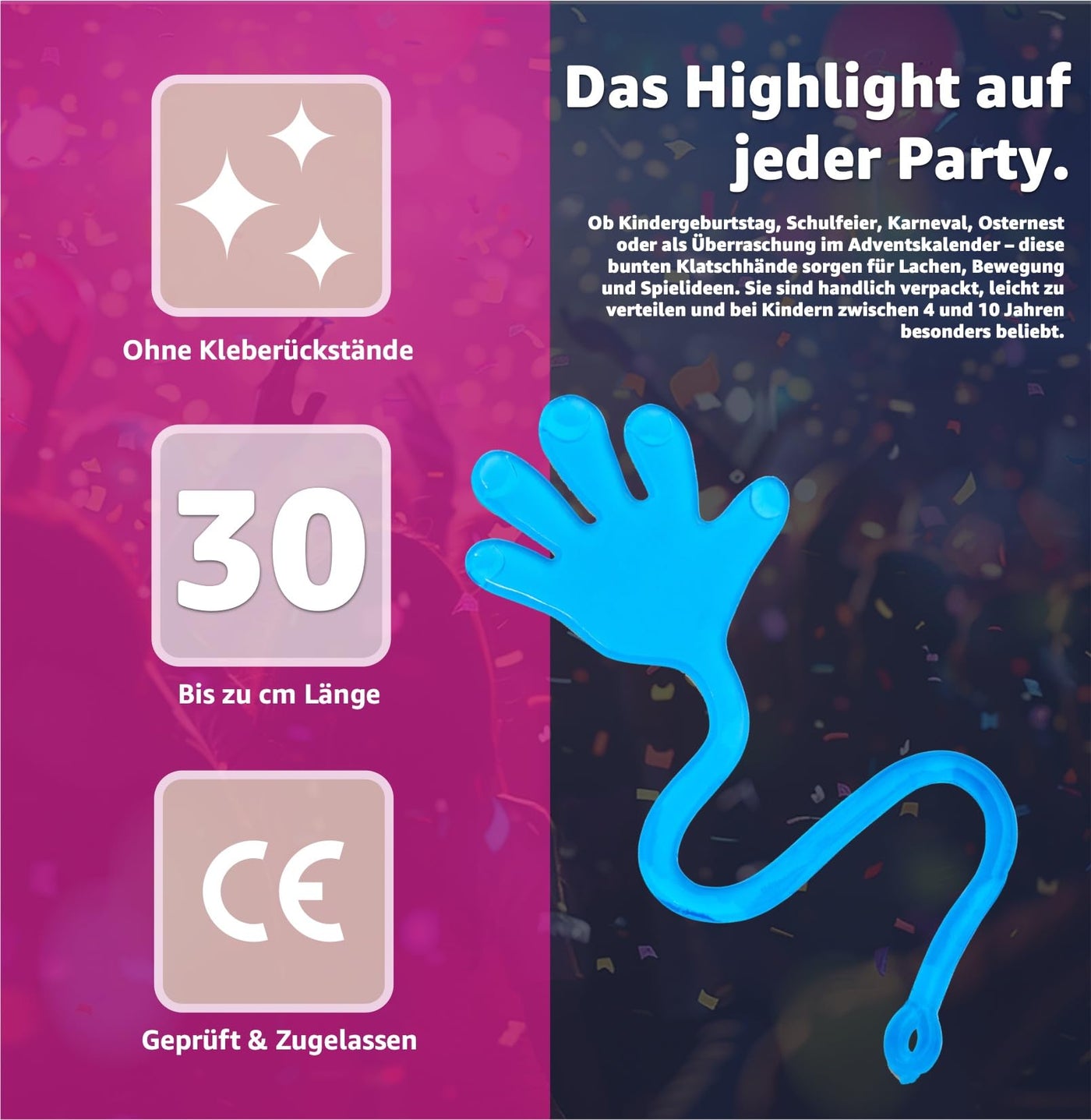 12x Klatschhand Kinder Mitgebsel & Gastgeschenke & Give aways - Glibberhand als Party Mitbringsel für Jungen & Mädchen - Kindergeburtstag Geschenke