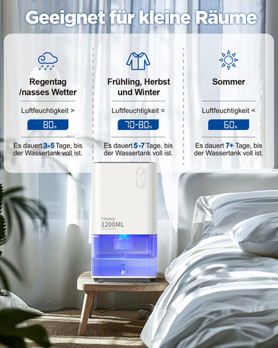 Luftentfeuchter 1200ML,Heelay® Luftentfeuchter Elektrisch Entfeuchter Energiesparend,Tragbar,Ultra Leise,Auto Abschaltung,7 Farbiges Licht,Raumentfeuchter Dehumidifier für Schlafzimmer,Bad,Home