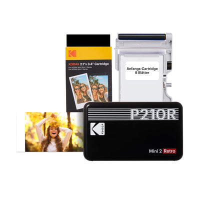 KODAK Mini 2 Retro Mobiler Fotodrucker für Smartphone, Mini Drucker mit Bluetooth, 54×86mm, 38 Blat Bundle Schwarz