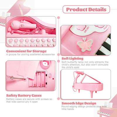 Love&Mini Rosa Klavierspielzeug für Mädchen ab 1 2 3 4 5 Jahr Erster Geburtstag Geschenke Kleinkind Klaviermusik Spielzeuginstrumente mit 24 Tasten und Mikrofon