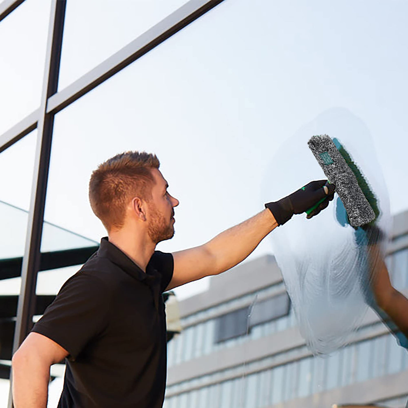 Unger ErgoTec Power Einwascher (Breite 35 cm, Mikrofaserbezug 100% Polyester, 2-Komponenten Griff, Bezug mit Klettverschluss, für streifenfreie Fenster) BC350