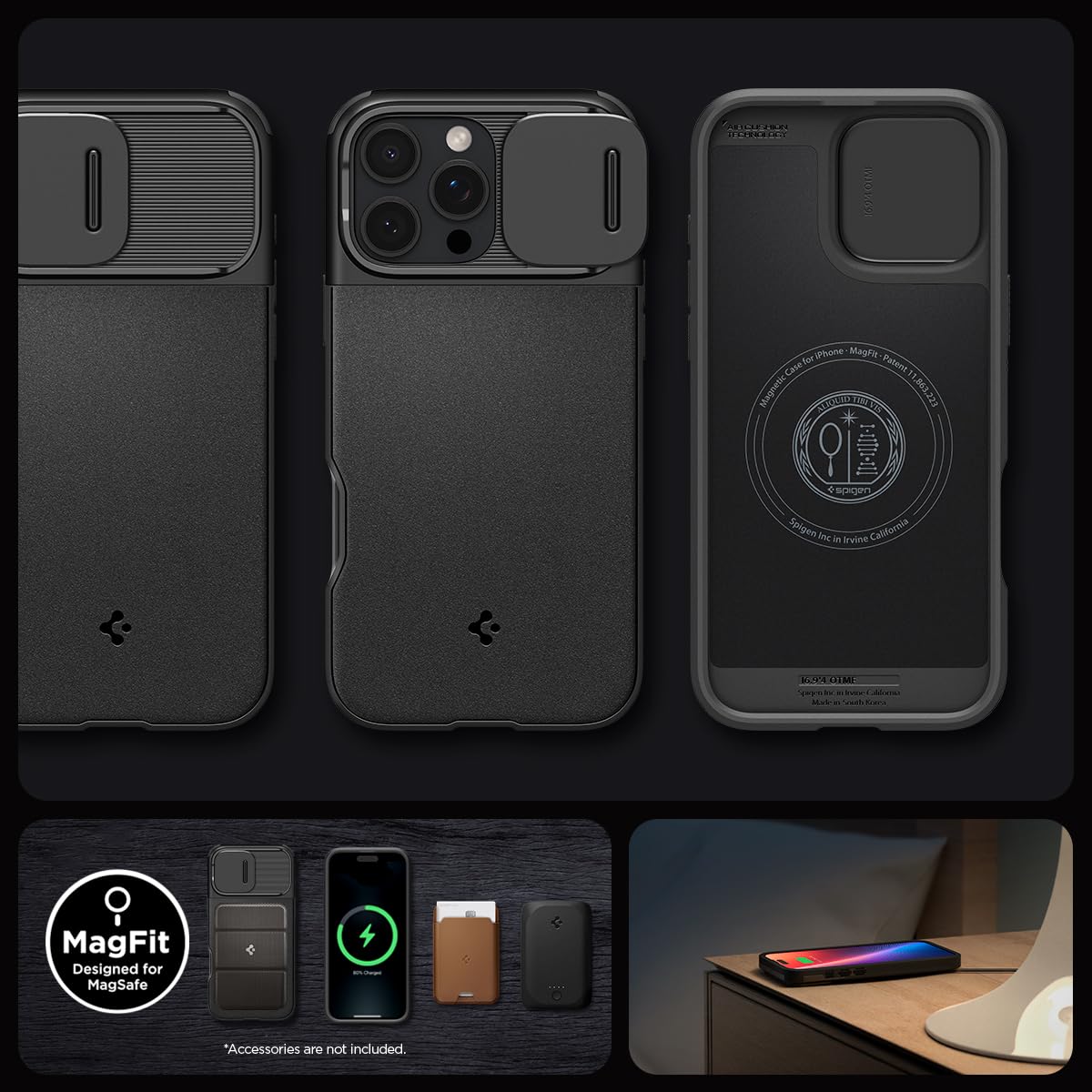 Spigen Optik Armor MagFit Hülle für iPhone 16 Pro Max, Kompatibel mit MagSafe Zubehör -Schwarz