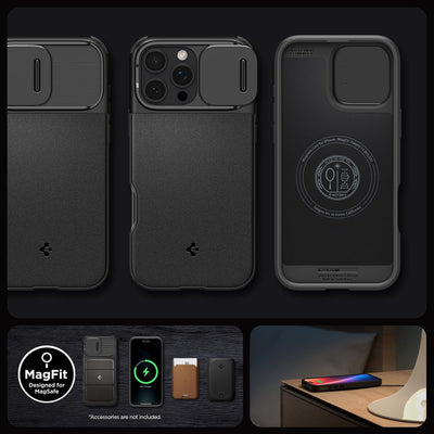 Spigen Optik Armor MagFit Hülle für iPhone 16 Pro Max, Kompatibel mit MagSafe Zubehör -Schwarz