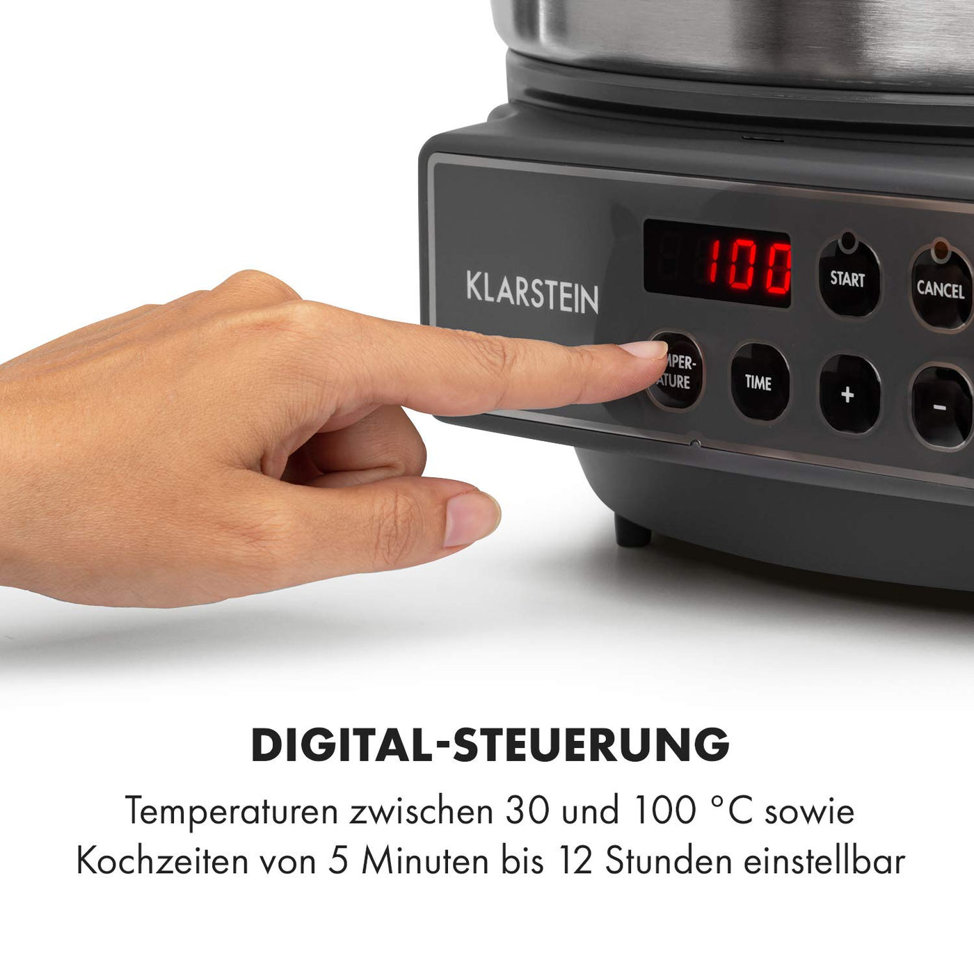 Klarstein Lady Marmalade Einkochautomat Einkochtopf Einkocher Heißgetränkespender, 27 Liter, 1800 Watt, 30-100 °C, Timer, Warmhalte-Funktion, Überhitzungsschutz, Edelstahl gebürstet