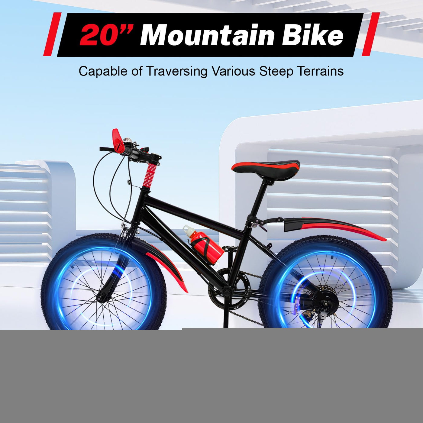 SHZICMY Mountainbike, 20 Zoll Kinderfahrrad Mountainbike aus Kohlenstoffstahl, Doppelscheibenbremse, für Schüler Mädchen und Jungen rot