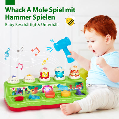 hahaland Baby Spielzeug ab 1 Jahr mit Musik & Licht,Pop up Kinderspielzeug mit Tieren und Knöpfen,Montessori Spielzeug für Frühe Entwicklung Ursache und Wirkung, Motorikspielzeug ab 1 Jahr