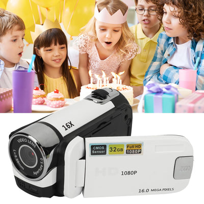 ASHATA D90 Videokamera Camcorder, 1080P 16 MP Digitalkamera Recorder, 2,4 Zoll Drehbarer Bildschirm, 16 facher Digitalzoom Camcorder Kamera mit Fülllicht (White)