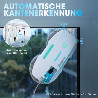 HAUSHOF Fensterputzroboter mit Sprühfunktion, 3800PA Elektrischer Fensterputzer, Intelligenter Navigation, Fernbedienung, Mit Glasreiniger & Tüchern, Zweifacher Schutz, Für Innen- & Außenfenster