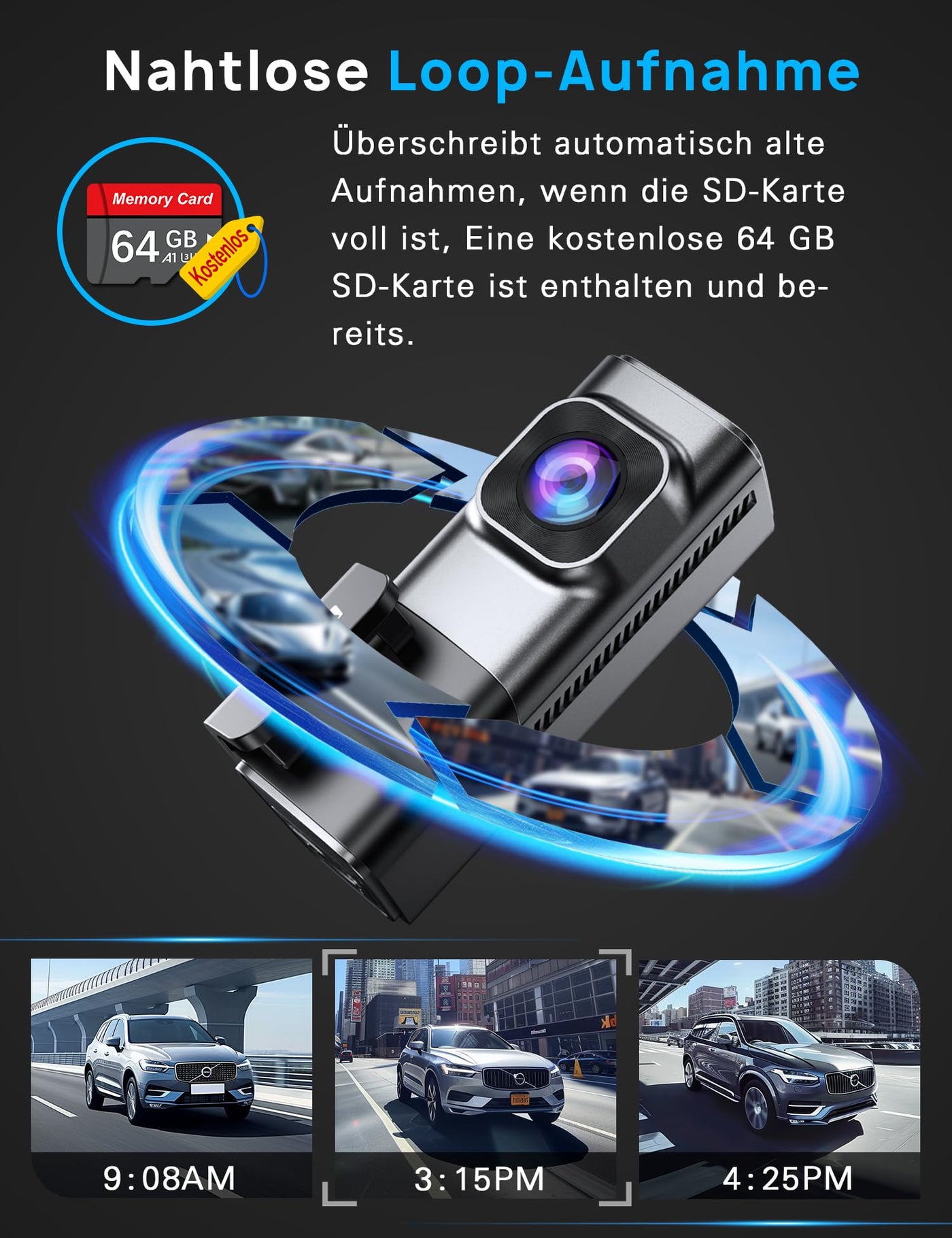 Dashcam Auto Vorne Hinten 4K+1080P, Navycrest 5GHz WiFi Dash Cam mit 64GB SD Karte, Dual Auto Kamera mit Super Nachtsicht, WDR, G-Sensor, 24/7 Parküberwachung, Loop-Aufnahme, APP Steuerung, Max 256G