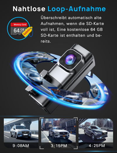 Dashcam Auto Vorne Hinten 4K+1080P, Navycrest 5GHz WiFi Dash Cam mit 64GB SD Karte, Dual Auto Kamera mit Super Nachtsicht, WDR, G-Sensor, 24/7 Parküberwachung, Loop-Aufnahme, APP Steuerung, Max 256G