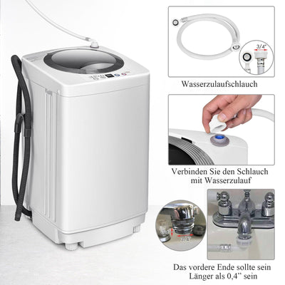 RELAX4LIFE Vollautomatische Waschmaschine 3,5 kg, Waschvollautomat mit Pump & Display, Toplader Miniwaschmaschine mit Schleuder & 6 Wasche-Modelle, 240W, für Camping & Wohnmobil, 43 x 43 x 75cm, Weiß