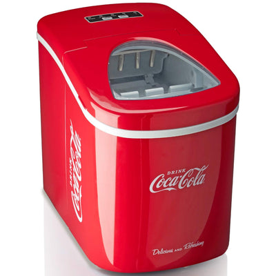 Salco Coca Cola Eiswürfelmaschine – Kompakter Eiswürfelbereiter mit 2 Eiswürfelgrößen, 12 kg Eis in 24 Stunden, Automatische Warnfunktion, Ice Maker Retro-Design in Rot
