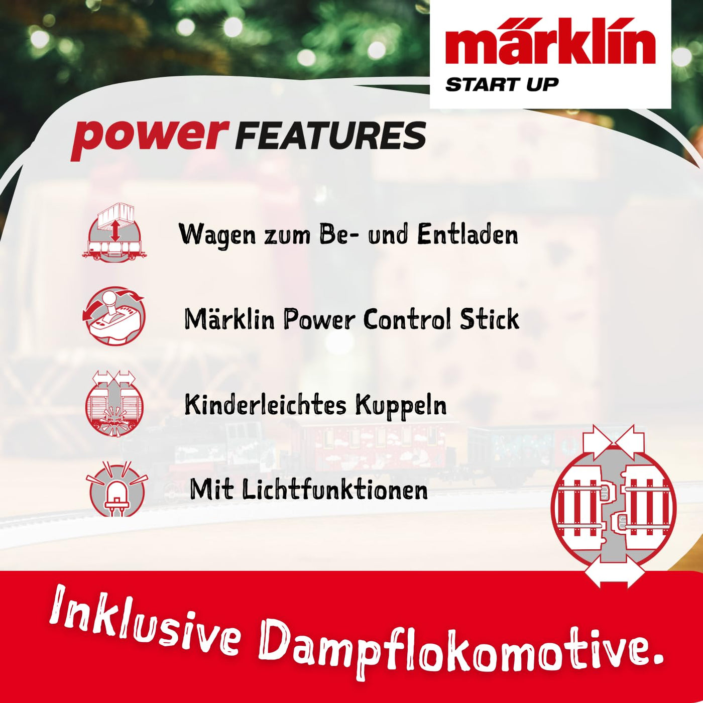 Märklin Start up 29124 - Startpackung Weihnachten mit Dampflok, Personenwagen und Güterwagen in weihnachtlicher Gestaltung, Spur H0, ab 6 Jahren - ideal für den Einstieg in die Modellbahnwelt