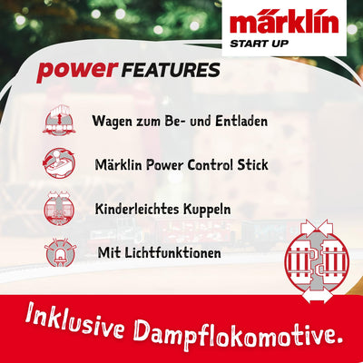 Märklin Start up 29124 - Startpackung Weihnachten mit Dampflok, Personenwagen und Güterwagen in weihnachtlicher Gestaltung, Spur H0, ab 6 Jahren - ideal für den Einstieg in die Modellbahnwelt
