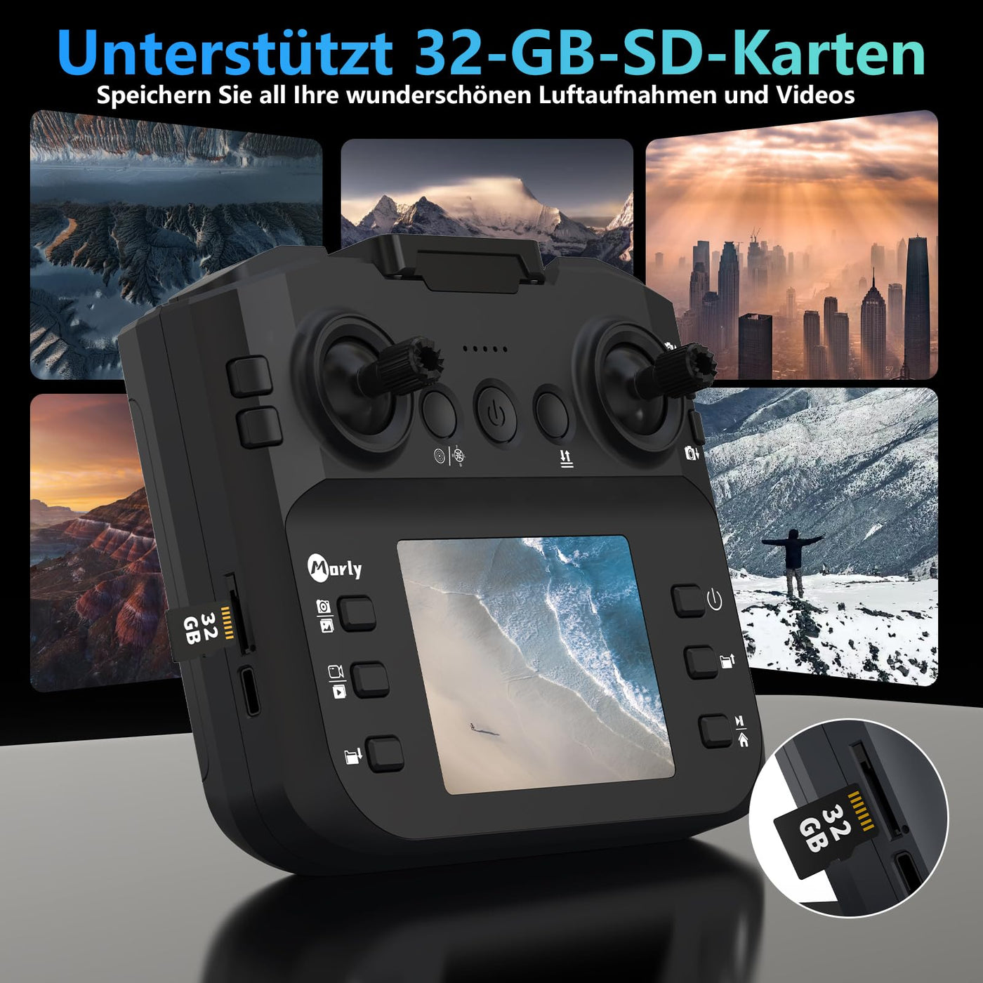 Morlyrctooy M18LCD Drohne mit 1080P Kamera 45° verstellbarem Objektiv Bürstenlosem Motor Wiederaufladbarer LCD-Fernbedienung Faltbarer RC Quadrocopter für Anfänger