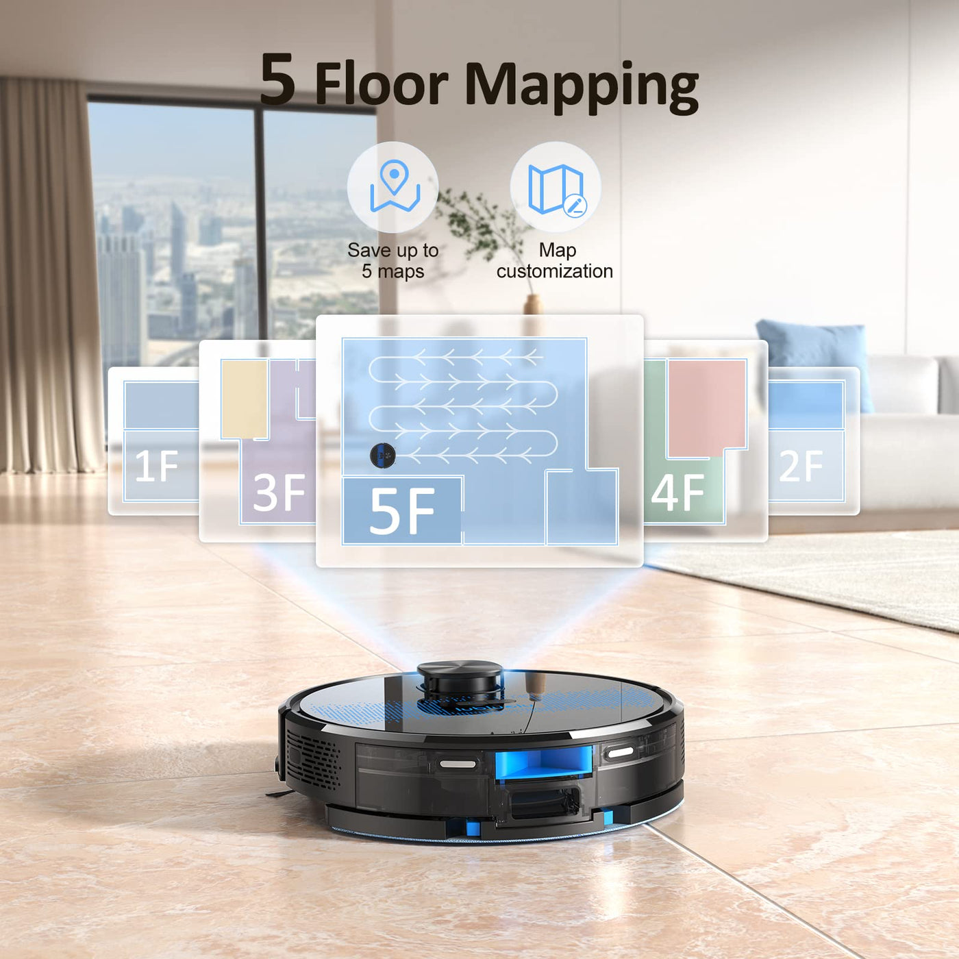 Lubluelu Saugroboter mit Wischfunktion 2-1, 4000Pa Staubsauger Roboter Lasernavigation mit 5 Karten, 55 dB Roboterstaubsauger mit APP Steuerung, Ideal für Tierhaare, Teppiche, Hartböden, Blau (SL60D)