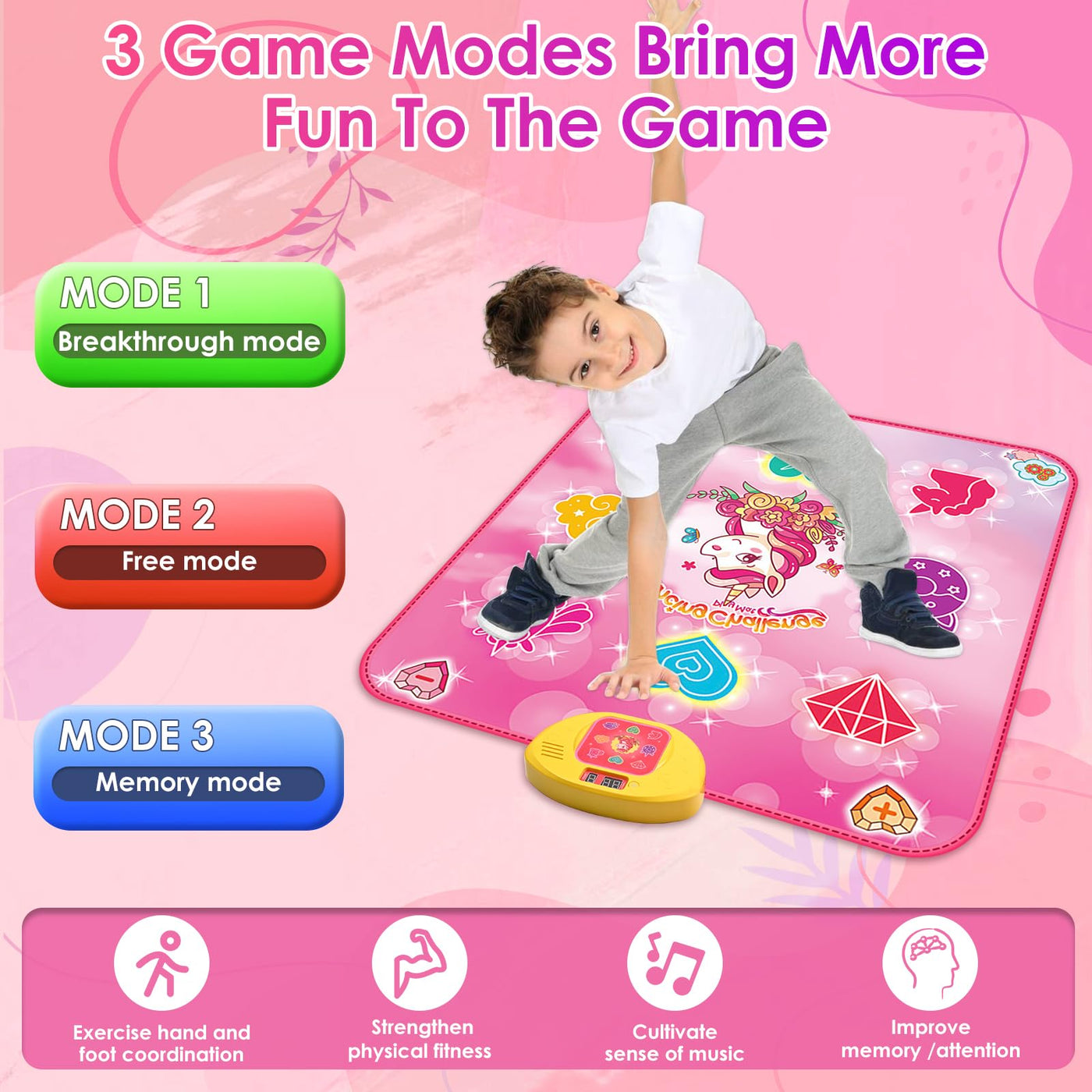 ZWOOS Tanzmatte für Kinder ab 3-12+ Jahre, Beleuchtete Tanzmatte Spielzeug Kinder, Elektronisch Musik Tanzpad Geschenke für Mädchen ab 3 4 5 6 7 8 9 10 11 12 Jahren zu Weihnachten und zum Geburtstag