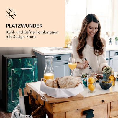 Klarstein CoolArt Kühl-Gefrier-Kombination - Kühlschrank mit 2 Kühl-Ebenen, Design-Front, Thermostat mit 5 Stufen, 0 bis 10 °C, Fassungsvermögen: 79 Liter, Motiv: Wald