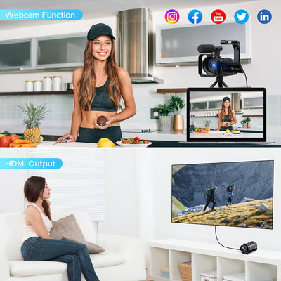 Videokamera 5K 56MP Camcorder Doppelobjektiv 16X WiFi Vlogging Kamera für YouTube 3" Touchscreen IR Nachtsicht Videorekorder mit 2 Batterien, 64GB Karte, Fernbedienung, Mikrofon