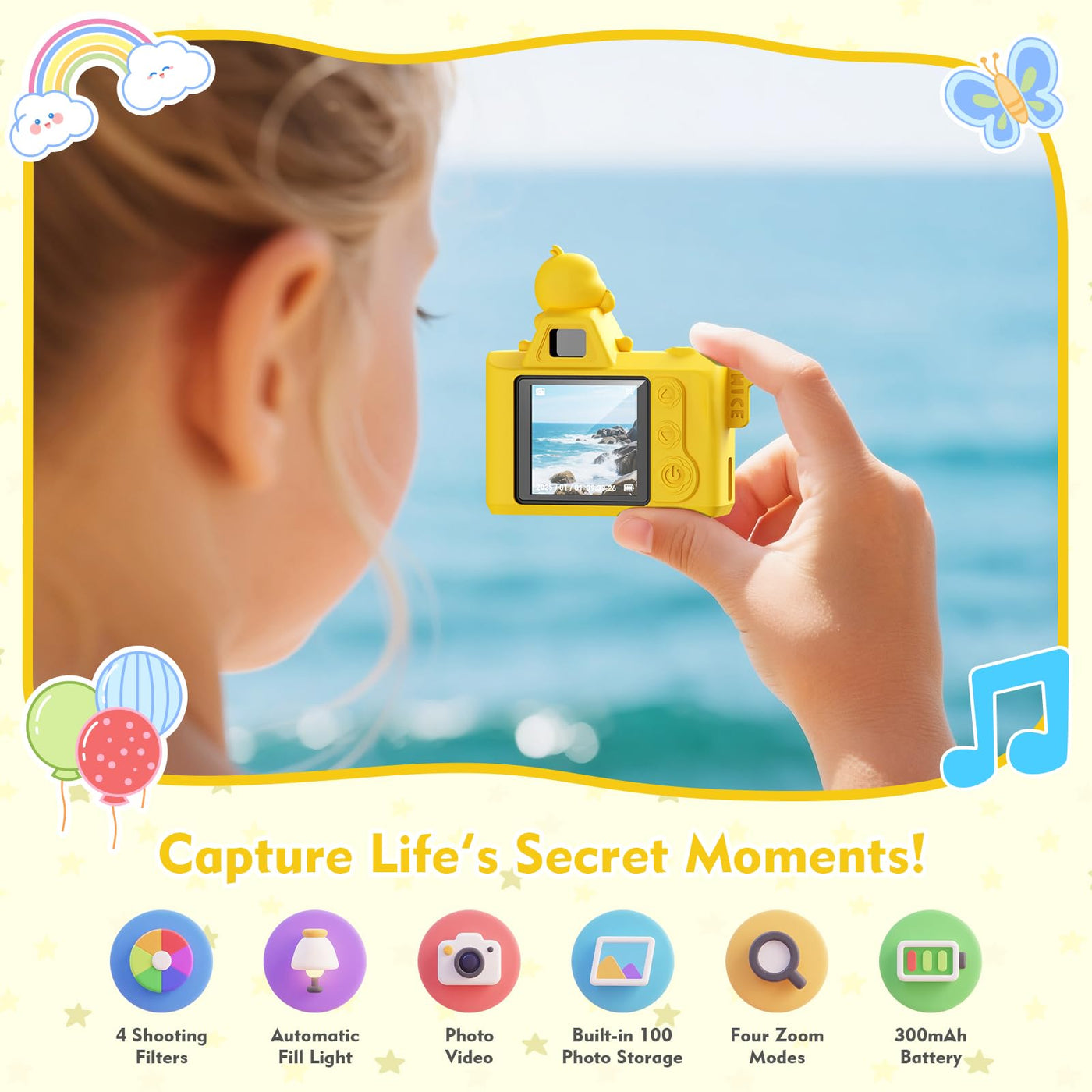 Mini Digitalkamera für Kinder – Maxmango 1,3 Zoll 1080P HD Retro Kamera, 64 GB Süße Kinder Kamera Spielzeug Fotokamera, Geschenke für Jungen und Mädchen 3, 4, 5, 6, 7, 8, 9, 10 Jahre (Gelb)