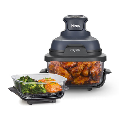 Ninja CRISPi tragbare Airfryer Heißluftfritteuse, 3,8 l, 4-in-1: Heißluftfrittieren, Braten, Warmhalten, Recrisp, kompakt, 6 Portionen, 2x herausnehmbare Glasbehälter & Deckel, 1.700 W, Grau FN101EUGY