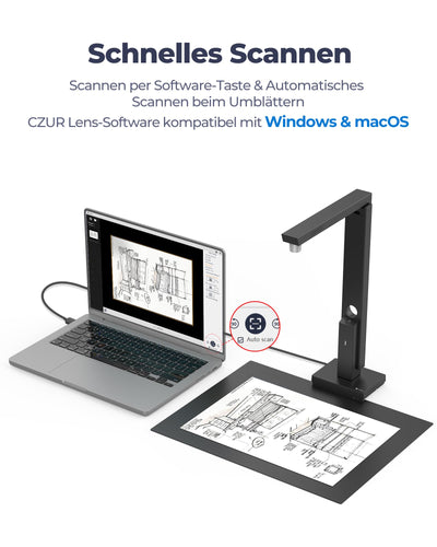 CZUR 8MP USB-Dokumentenkamera und Visualizer, A4 Dokumentenscanner tragbarer Scanner, für Lehr- und Klassenzimmer, Home-Office, kompatibel mit Windows, macOS (Lens800)