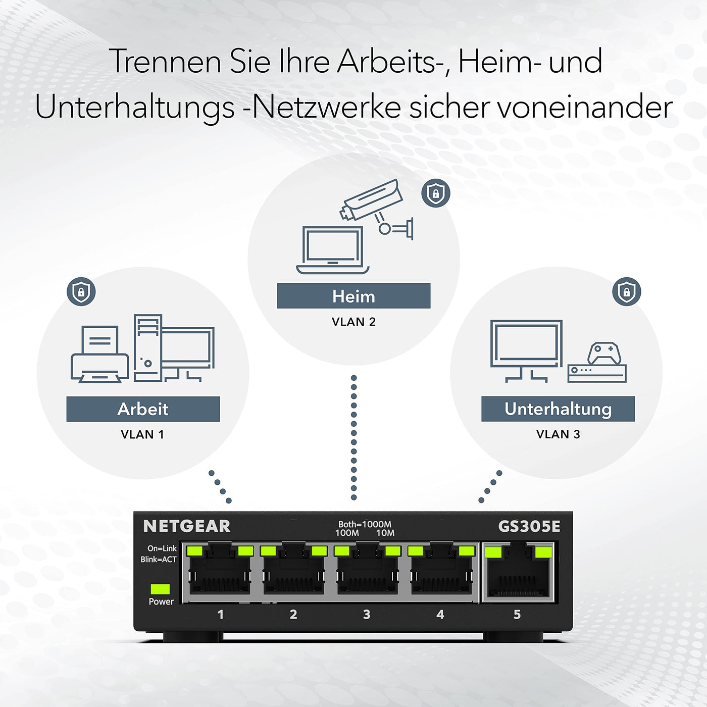 Netgear GS305E Managed Switch 5 Port Gigabit Ethernet LAN Switch Plus (Plug-and-Play, Netzwerk Switch Managed, IGMP Snooping, QoS, VLAN, lüfterlos, robustes Metallgehäuse), Schwarz