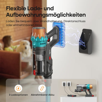 ElecKeys Akku Staubsauger 50000Pa/600W/70Min, Staubsauger Kabellos mit LED Display, 1,8L Akkustaubsauger mit Anti-Tangle-Bürste, Selbststehend für Tierhaare Teppiche Hartböden Auto, Blau, K10