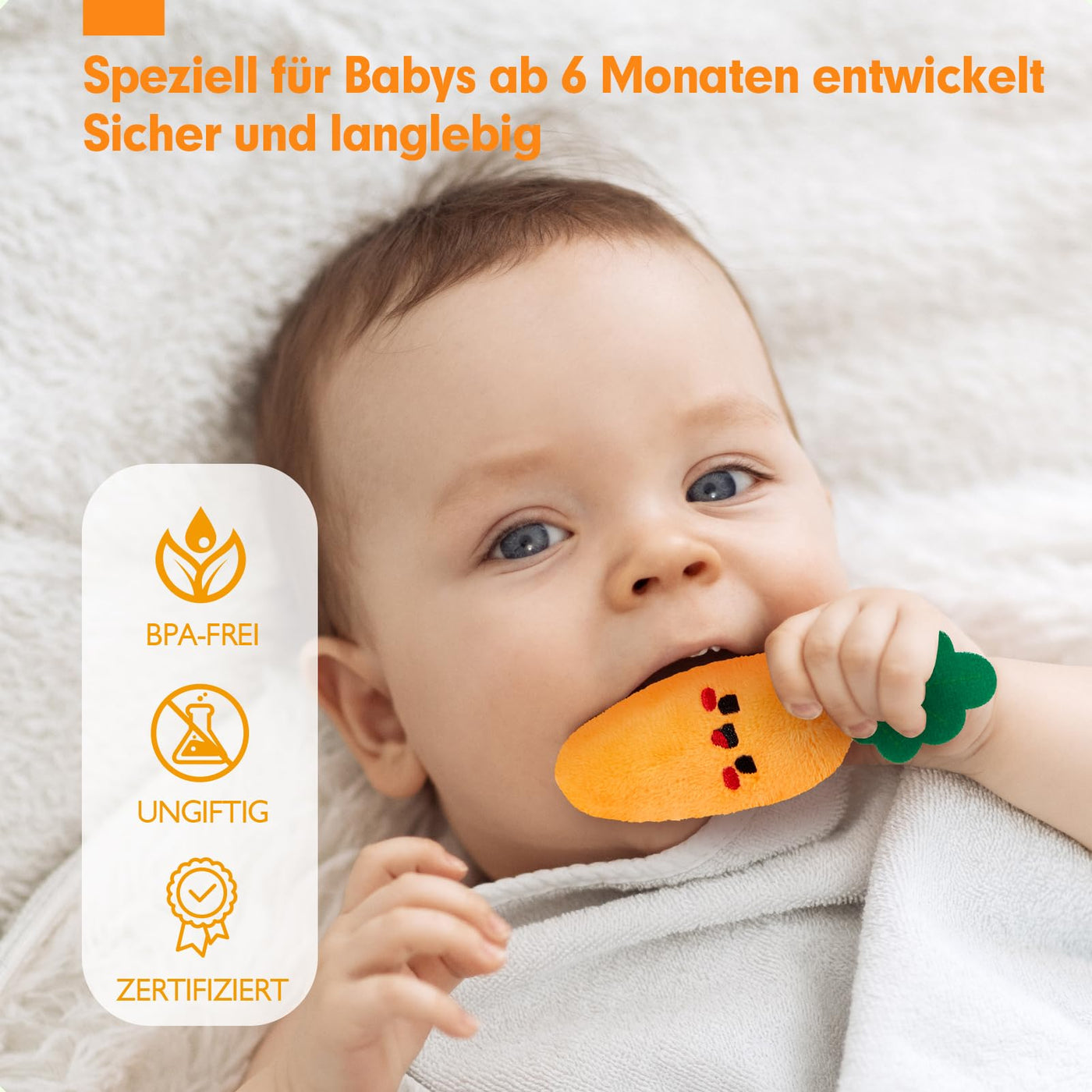 hahaland Montessori Spielzeug Baby - Obst und Gemüse Garten Plüschtier-Set, Motorik Baby Spielzeug 6 Monate mit Rasseln Spiegel Tragbarer Box,Weihnachts Geschenk für Spielzeug ab 6 7 8 9 10 12 Monate