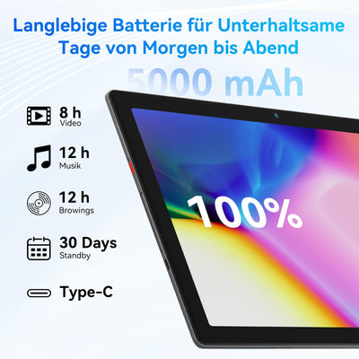 Yicty Tablet 10 Zoll Android Tablets 6 GB RAM + 64 GB ROM Quad-Core 5000 mAh 1280 x 800 HD-Touchscreen 5MP + 8 MP HD-Kamera Bluetooth 5.2 Tablet-PC (Grau)