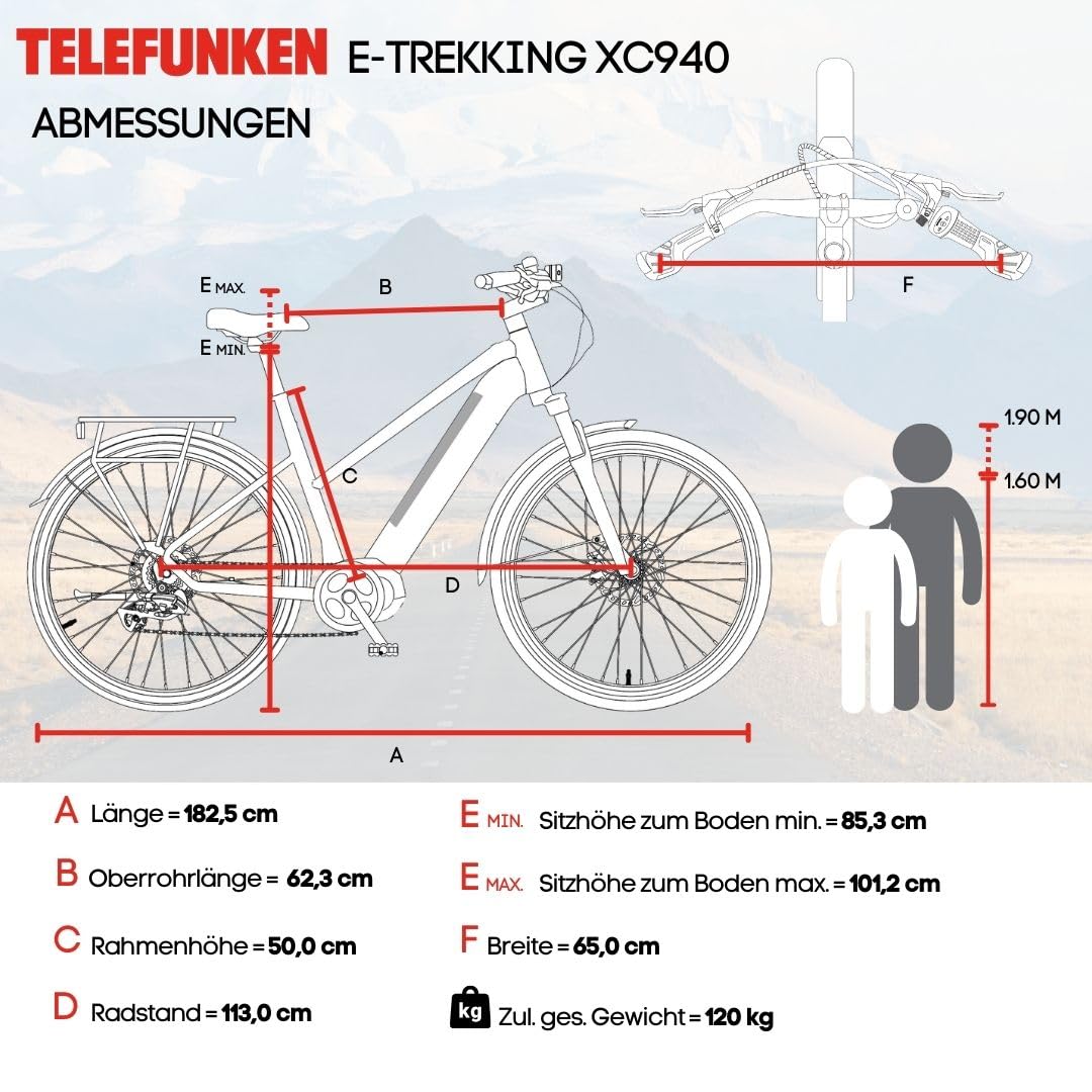 TELEFUNKEN E-Bike Damen Elektrofahrrad Alu 28 Zoll mit 24-Gang Shimano Acera Kettenschaltung, Pedelec Trekkingrad mit Hinterrad-Motor 250W 11,6 Ah, 36V Akku, XC940 Expedition