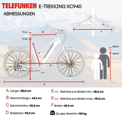 TELEFUNKEN E-Bike Damen Elektrofahrrad Alu 28 Zoll mit 24-Gang Shimano Acera Kettenschaltung, Pedelec Trekkingrad mit Hinterrad-Motor 250W 11,6 Ah, 36V Akku, XC940 Expedition