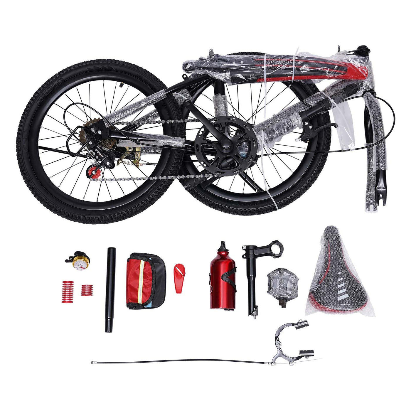 LENJKYYO 20 Zoll Mountainbike, Kinder MTB Jungen Mädchen, 7/6 Gang Kinderfahrrad Kinder Fahrrad Upgraded Jugendrad Erwachsene kinderfahrrad mit Kotflügeln (Rot)