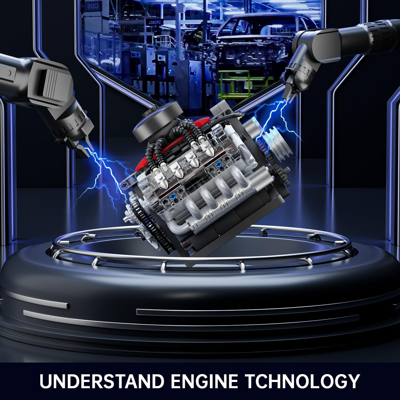 Mould King 10171 Technik V8 Motor Bausatz Bausteine Klemmbausteine Motor LSX454 V-8 Engine Kit Klemmbausteine Benzinmotor Modell für Auto LKW Fans(487 Teile)