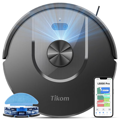 Tikom 5000Pa Staubsauger Roboter mit LiDAR Navigation, L8000 Pro Saugroboter mit Wischfunktion, 150Mins Max, Selbstaufladend, WLAN, 14 No-Go-Zonen, für Tierhaare, Teppich, Hartboden