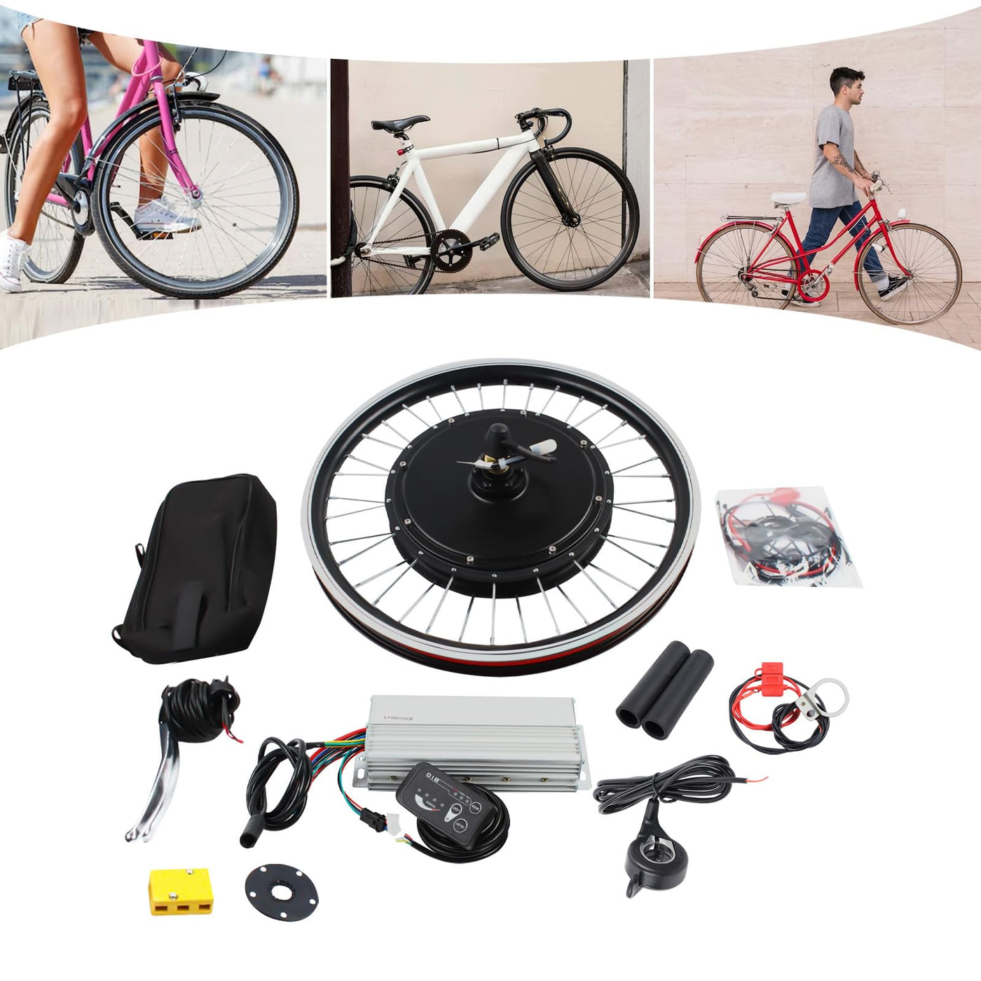 20 Zoll 48V 1000W 440rpm Fahrrad Modifikation Kit Vorderrad Elektro-Fahrrad Kit mit LED-Display für den Vorderradeinbau auf Zweirädrigen Fahrrädern Geeignet