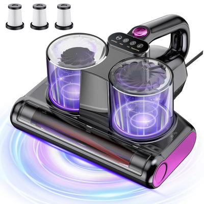 JPHYLL Milbensauger für Matratzen Milbenstaubsauger 16Kpa Saugkraft 253.7nm UV-C Licht Bettstaubsauger mit 3 HEPA Filter Ultraschall Hitze Bürstenrolle Technologien