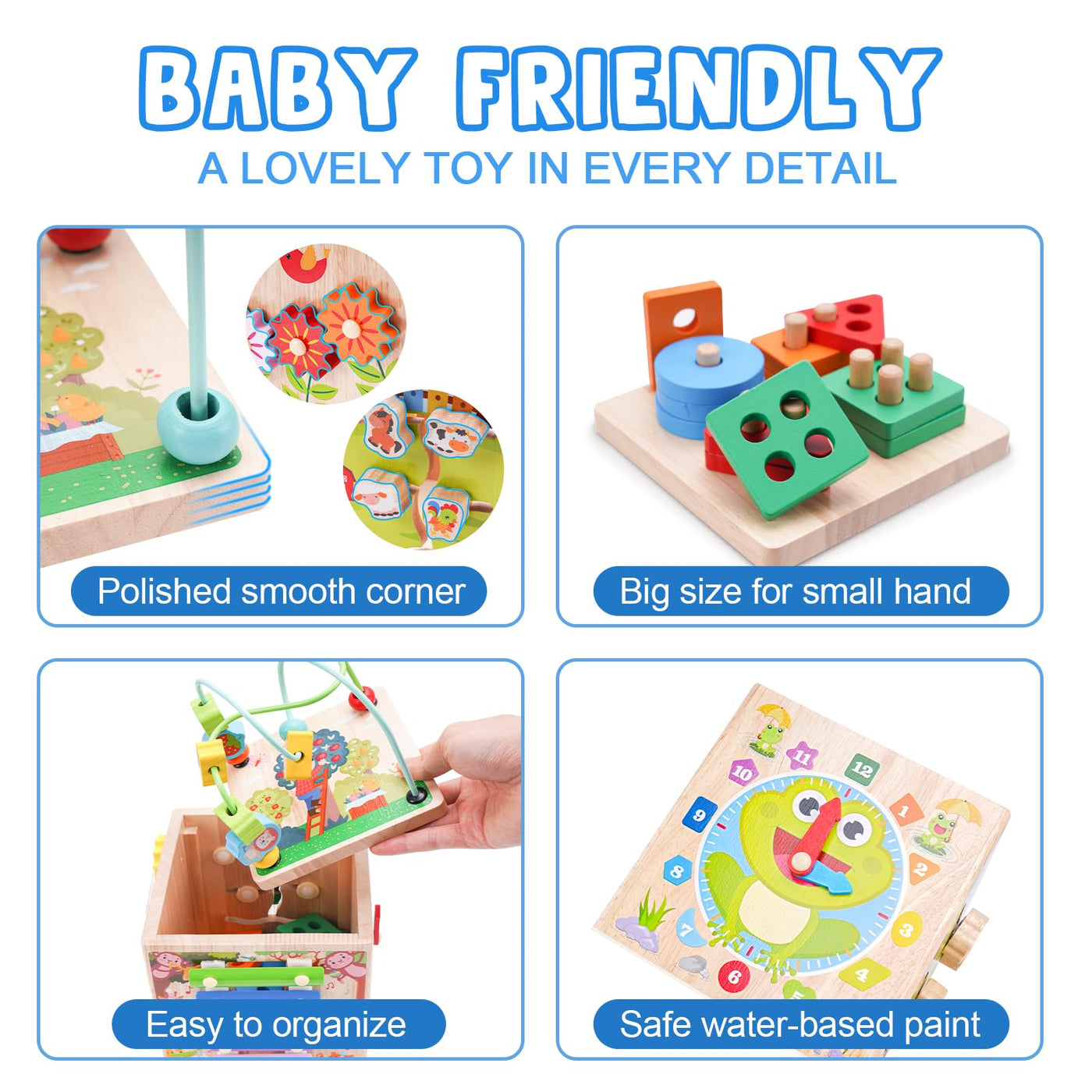 KMTJT Montessori Motorikwürfel Spielzeug ab 1 2 3 Jahr | Aktivitätswürfel Steckspiel Holz ab 12 18 Monate Baby | Geschenk Mädchen Jungen | Kinder Holzspielzeug Motorikspielzeug ab 1 Jahr (Rosa)