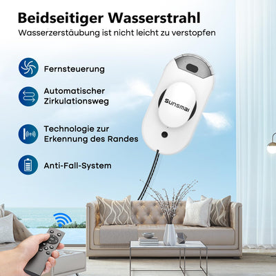 SUNSMAI Dual Side Spray Fensterputzroboter, Anti-verstopfungsfreie Elektrisch Automatischer Fensterroboter mit Wassersprühfunktion,3800pa Starke Anti-Drop Automatischer Fensterputzer,12 Tücher