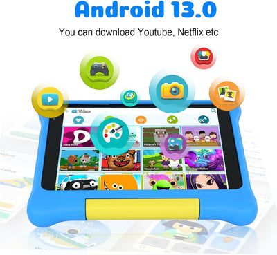 Yicty Kinder Tablet 7 Zoll Android Tablet für Kids 5GB RAM 32GB ROM Kindersicherung IPS HD Bluetooth WiFi Quad Core Dual-Kameras Children's Tablets PC mit Schutzhülle (Blue)