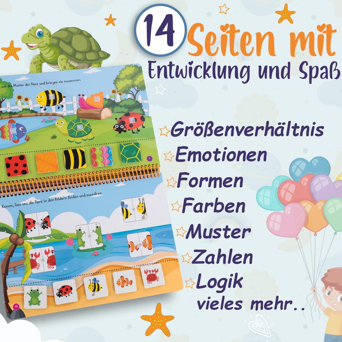 Montessori Spielzeug Buch für Kinder ab 16-24 Monaten, Quiet Book Lernspiel mit Klett-Sticker Funktion. Beschäftigung Busy Book für Mädchen und Jungen, das Spielzeug und Buch in einem vereint