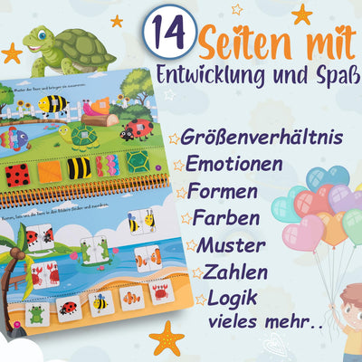 Montessori Spielzeug Buch für Kinder ab 16-24 Monaten, Quiet Book Lernspiel mit Klett-Sticker Funktion. Beschäftigung Busy Book für Mädchen und Jungen, das Spielzeug und Buch in einem vereint