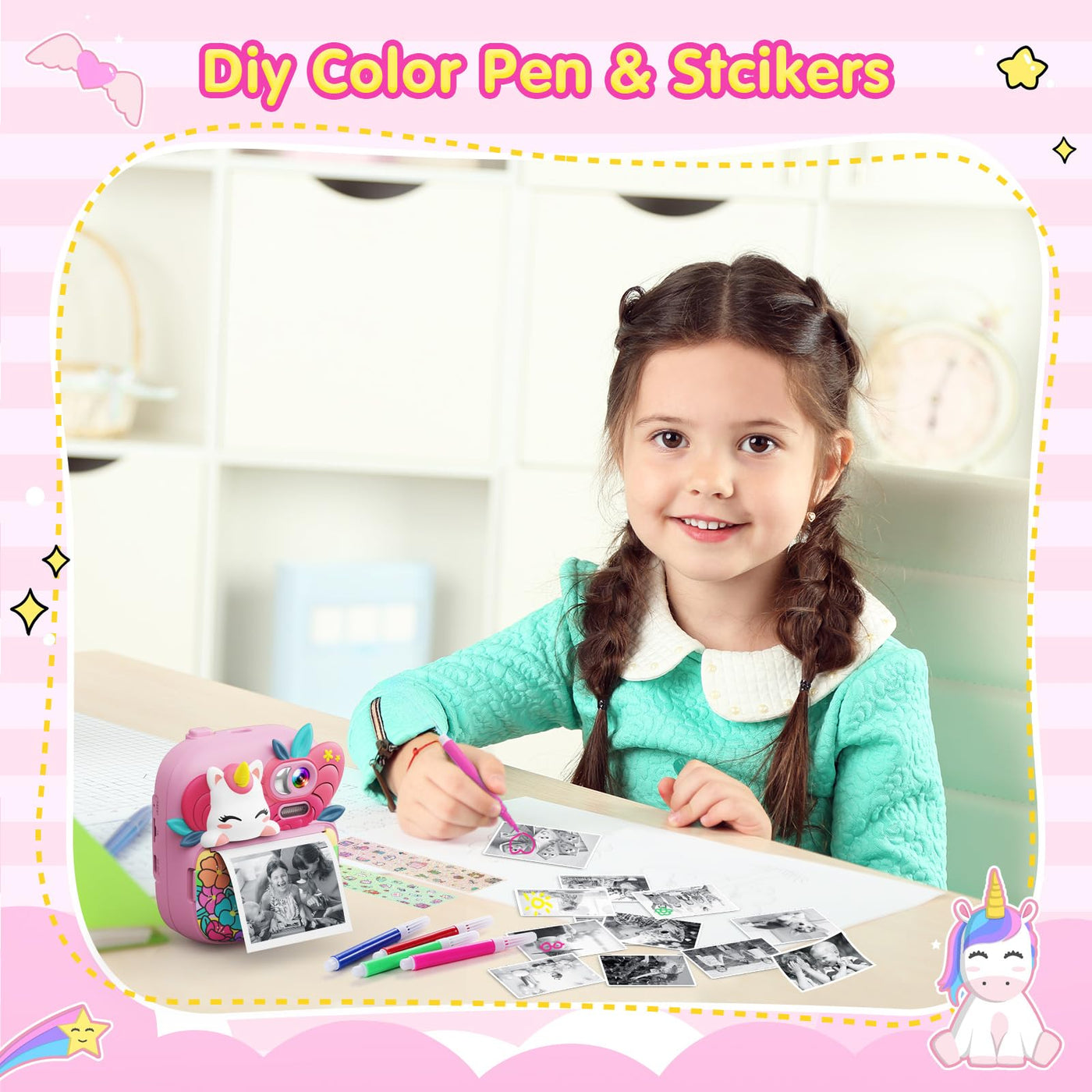 TIATUA Kinderkamera Sofortbildkamera, 1080P 2,4 Zoll Sofortbildkamera Kinder mit 32G Karte und 3 Rollen Druckerpapier, Digitalkamera Kinder mit Farbigen, Geschenke für Jungen und Mädchen 3-14 Jahre