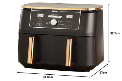 Ninja Foodi MAX Dual Zone Heißluftfritteuse, 9,5L Airfryer, 2 Fächer, mit Zange, Antihaftbeschichtung, spülmaschinenfeste Körbe, 6-in-1, Amazon Exklusiv, Kupfer/Schwarz, AF400EUCP