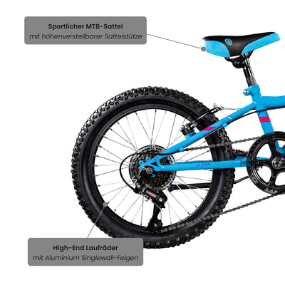 Galano GA20 Kinder Fahrrad ab 115-130cm oder 5 Jahre 7 Gang Mountainbike 18 Zoll für Mädchen oder Jungen Kinderfahrrad Hardtail MTB vorne gefedert, leicht (22 cm, blau)