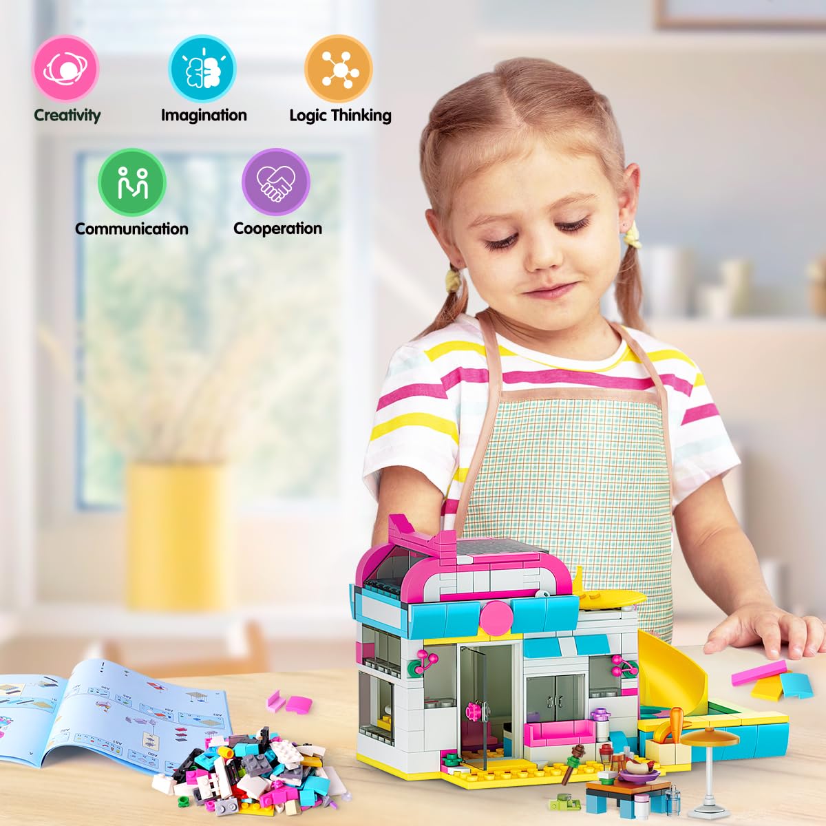 CUBIMANA 3-in-1 Wohnmobil Bausteine Spielzeug, Campingbus Wohnwagen Konstruktionsspielzeug mit Rutsche und Aufklebern, Geschenke für Kinder Mädchen und Jungen ab 6 7 8 9 10 11 12+ Jahre (494PCS)