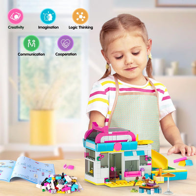 CUBIMANA 3-in-1 Wohnmobil Bausteine Spielzeug, Campingbus Wohnwagen Konstruktionsspielzeug mit Rutsche und Aufklebern, Geschenke für Kinder Mädchen und Jungen ab 6 7 8 9 10 11 12+ Jahre (494PCS)