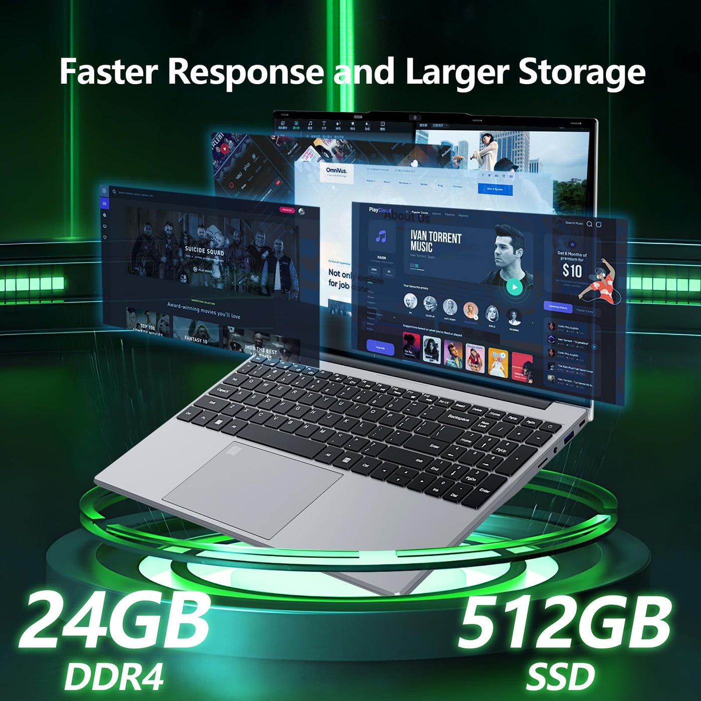 Win 11 Pro Laptop 15,6 Zoll, Notebook 24GB RAM 512GB SSD, Celeron N5095 Prozessor, Laptop FHD 1920*1080 mit Wi-Fi5/USB 3.0/Ziffernblock/Tastatur mit Hintergrundbeleuchtung/Touch ID PC-Computer